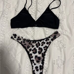 Black Bikini Top and Leopard Print Reversible Bottoms